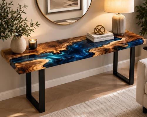 Epoxy Console Table, Wooden Resin Console Table Top | Tables by Handmade d. Item made of wood works with boho & country & farmhouse style