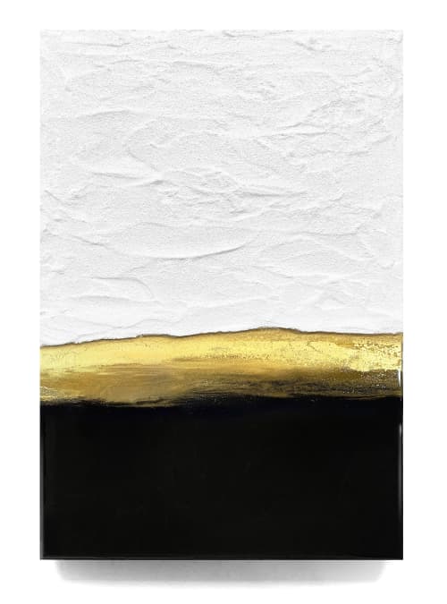 Black And White Golden Light | Mixed Media by Alyson Storms. Item composed of wood and marble in minimalism or mid century modern style