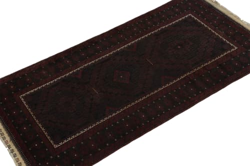 Rug & Kilim's Baluch Runner Rug in Maroon & Blue Geometric | Area Rug in Rugs by Rug and Kilim