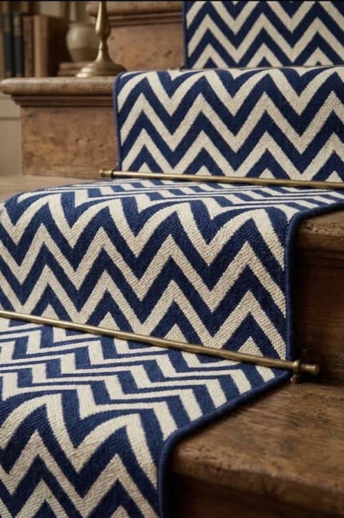 Handwoven Woolen Blue Runner Rug | Rugs by Evergreen Carpets. Item made of wool compatible with boho and minimalism style