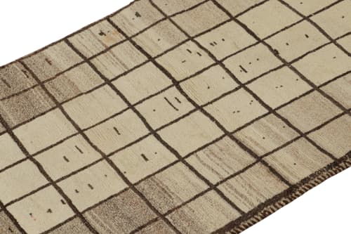 Vintage Qashqai Persian Gabbeh Runner in Beige-Brown Grid | Area Rug in Rugs by Rug and Kilim