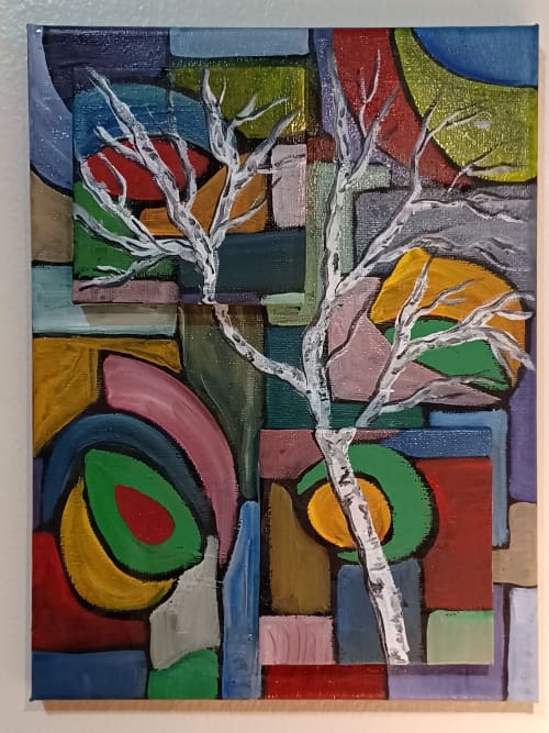 Birch | Oil And Acrylic Painting in Paintings by Marina Gershman. Item in contemporary or art deco style