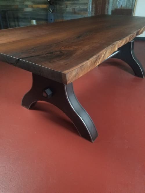 Live Edge Single Thread Machine Base Dining Table | Tables by Rusticana Furniture. Item made of walnut with steel