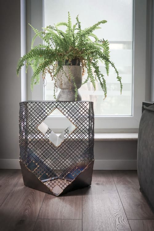 Dragon Stool / Side Table by Anadora Lupo - Stainless Steel | Chairs by LO Contemporary. Item composed of metal in contemporary or industrial style