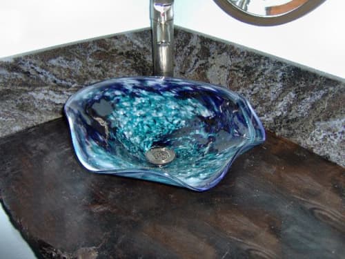 "Spiritual Faith" ~ Glass Blown Sink | Water Fixtures by White Elk's Visions in Glass - Glass Artisan, Marty White Elk Holmes & COO, Jo Pierce