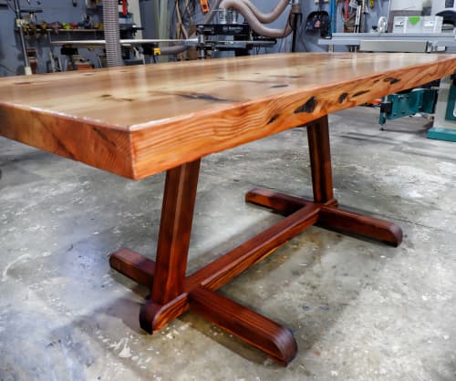 Massive 3” thick Redwood tabletop dining table | Tables by Ney Custom Tables : Design and Fabrication. Item composed of walnut