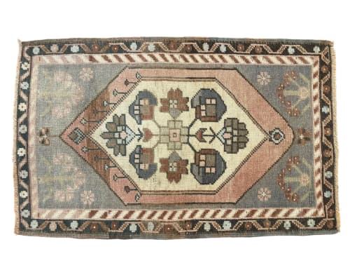 Vintage Turkish rug doormat | 1.11 x 3.1 | Small Rug in Rugs by Vintage Loomz. Item composed of wool compatible with boho and mediterranean style