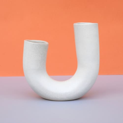 Ceramic U-shaped tube vase | Vases & Vessels by niho Ceramics. Item made of stoneware works with contemporary & coastal style