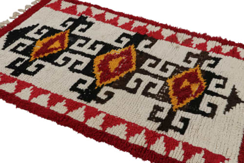 1950s Azilal Moroccan rug in Red, White and Black Tribal | Area Rug in Rugs by Rug and Kilim