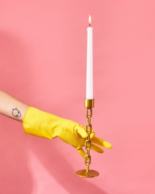 Chain Candlestick | Candle Holder in Decorative Objects by Boonies Design + Fabrication. Item made of metal