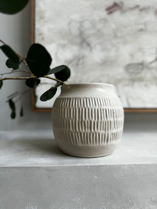 Carved Handmade Ceramic Vase Jar | Vases & Vessels by Alissa Goss Ceramics & Pottery. Item made of stoneware works with boho & minimalism style