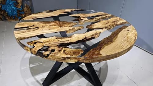 Olive Wood Epoxy Resin Dining Table, Round Kitchen Table | Tables by LuxuryEpoxyFurniture. Item composed of wood & synthetic