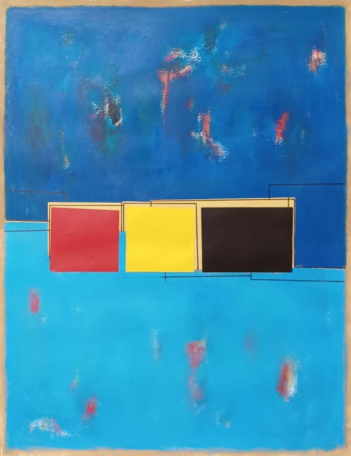 Blue composition III | Oil And Acrylic Painting in Paintings by Luis Medina. Item composed of paper in minimalism or contemporary style