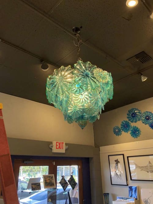 Blue Persian Rondel Chandelier | Chandeliers by Rick Strini. STRINI ART GLASS. Item made of steel & glass