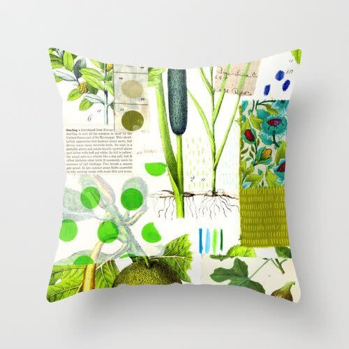 Square Pillow Green Botanical | Cushion in Pillows by Pam (Pamela) Smilow. Item made of cotton