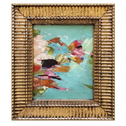 Blue "Petals" Oil Painting in Vintage Frame | Oil And Acrylic Painting in Paintings by Suzanne Nicoll Studio. Item composed of wood in boho or contemporary style
