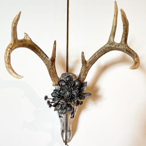 Deer Skull with Flower Crown | Ornament in Decorative Objects by Gypsy Mountain Skulls. Item made of wood works with contemporary & country & farmhouse style