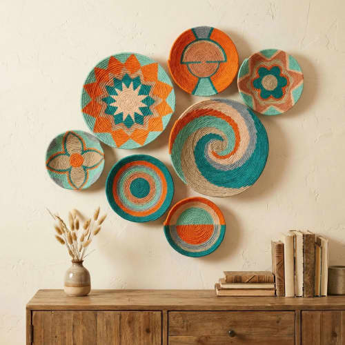 Set of 7 Basket Wall Decor | Decorative Plate in Decorative Objects by Sarmal Design. Item composed of bamboo & cotton compatible with boho and contemporary style