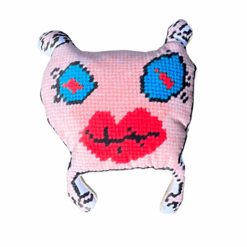 velvet MOMMANI BABY sweet monster sculpted pillow, handmade | Pillows by Mommani Threads. Item composed of fabric and fiber in contemporary or eclectic & maximalism style