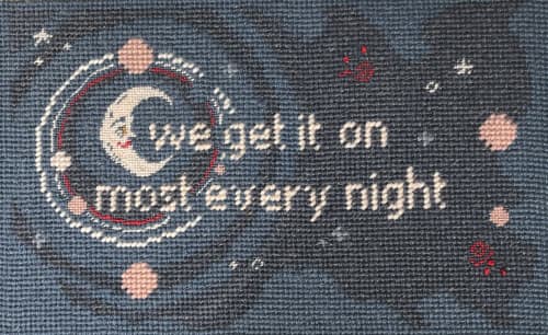 hand-embroidered MOONLIGHT needlepoint pillow, one of a kind | Pillows by Mommani Threads. Item composed of wool compatible with contemporary and eclectic & maximalism style