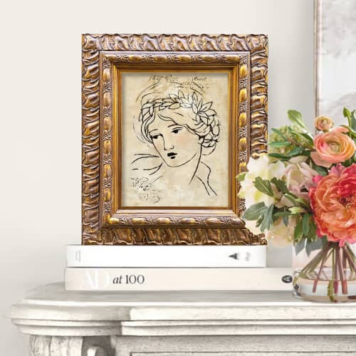 Athena Giclee Print in Vintage Gold Frame | Drawings by Suzanne Nicoll Studio. Item made of wood works with boho & contemporary style