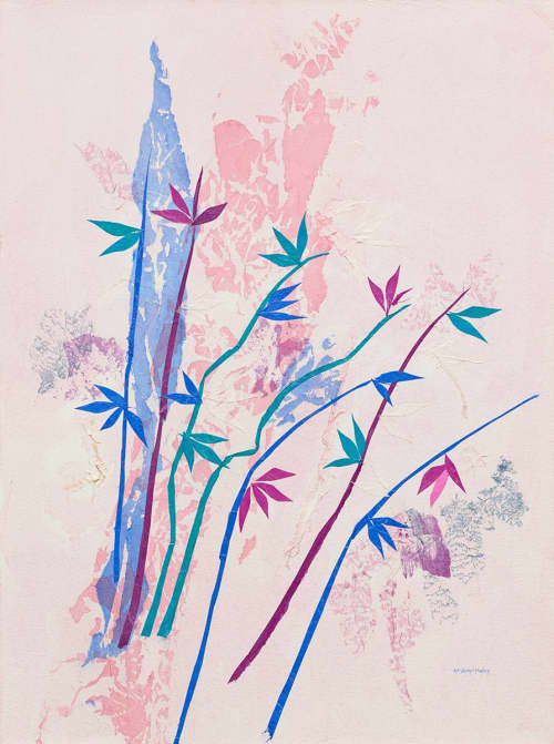 Post Modern Bamboo in Washi | Oil And Acrylic Painting in Paintings by Jan Sullivan Fowler. Item composed of paper and synthetic