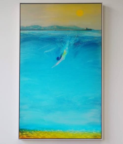 Diver | Oil And Acrylic Painting in Paintings by Khosh Design | 752 Harrison St in San Francisco. Item composed of canvas and paper