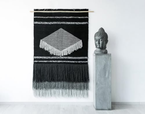 Baho - Modern Black and White | Tapestry in Wall Hangings by Lale Studio & Shop. Item made of bamboo & fabric compatible with boho and contemporary style
