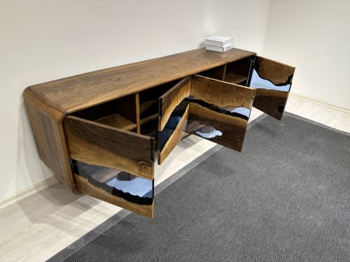 Black Walnut Epoxy Resin Sideboard - Custom Wooden Cabinet | Storage by Tinella Collection. Item made of wood works with minimalism & contemporary style