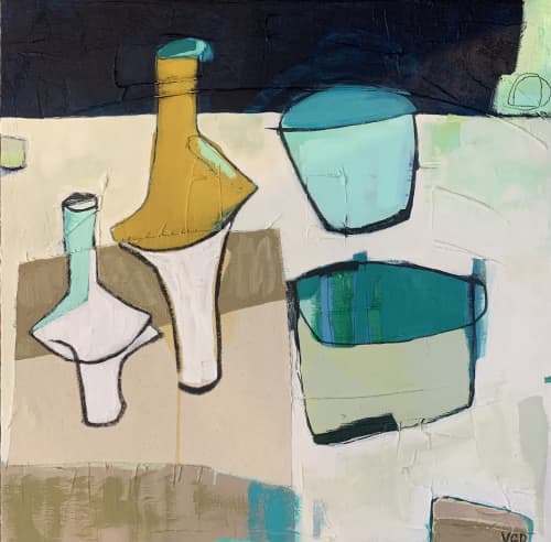 There was a dance party while the humans were away | Mixed Media by Vikki Drummond. Item made of canvas works with mid century modern & contemporary style