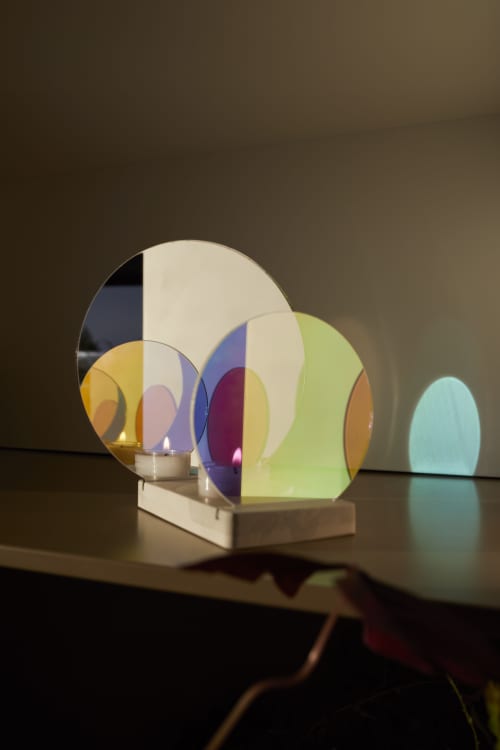 Onnda Flame Concentric S Blaze - Dichroic Glass Marble | Candle Holder in Decorative Objects by Catrinel Săbăciag. Item made of marble & glass compatible with mid century modern and contemporary style