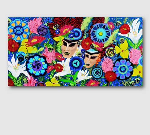 CARNIVAL GARDEN - large floral painting | Oil And Acrylic Painting in Paintings by Marinela Puscasu. Item made of canvas works with boho & contemporary style