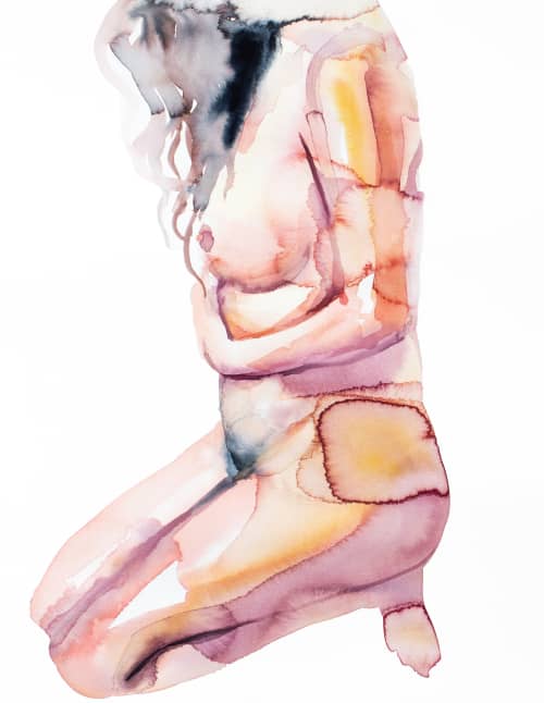 Nude No. 128 : Original Watercolor Painting | Paintings by Elizabeth Becker. Item composed of paper in minimalism or contemporary style