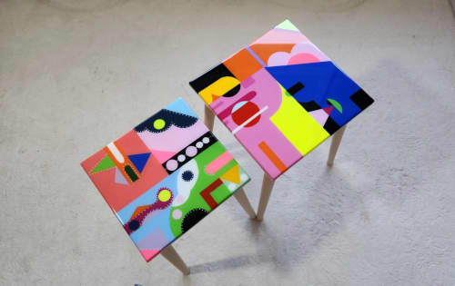 Colorful Abstract Boho Resin End Tables | Coffee Table in Tables by Epoxy Coffee Table Shop. Item made of wood works with boho & contemporary style