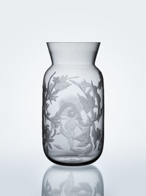 Floral engraved vase | Vases & Vessels by Eliška Monsportová. Item composed of glass