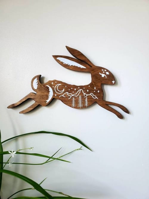 Rabbit wood wall art, nursery decor | Wall Sculpture in Wall Hangings by Studio Wildflower | Utah in Salt Lake City. Item made of wood works with boho & country & farmhouse style