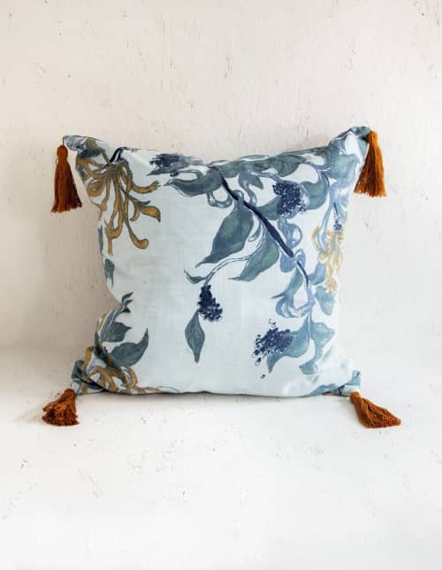 Snip Floral Pillow in Blue Sage | Pillows by Mezari Atelier & Boutique. Item made of fabric with fiber