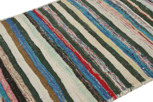 Vintage Shahsavan Persian Kilim with Polychromatic Stripes | Area Rug in Rugs by Rug and Kilim