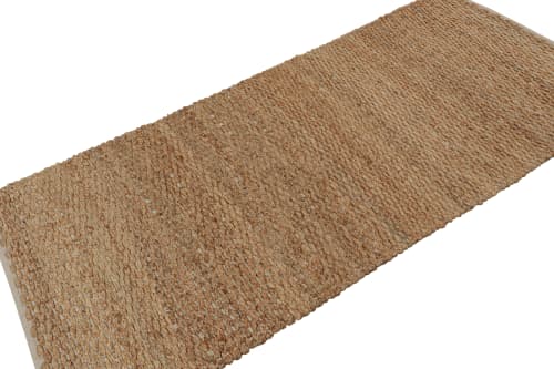 Modern Flatweave Runner in Beige/Brown, with Textural Stripe | Area Rug in Rugs by Rug and Kilim