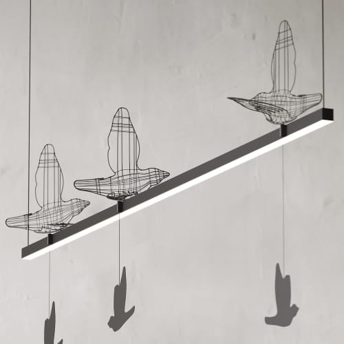 Flight Shadows - pendant linear 1500 mm | Pendants by SVITANOK by Artem Zakharchenko. Item composed of fabric & steel compatible with boho and minimalism style