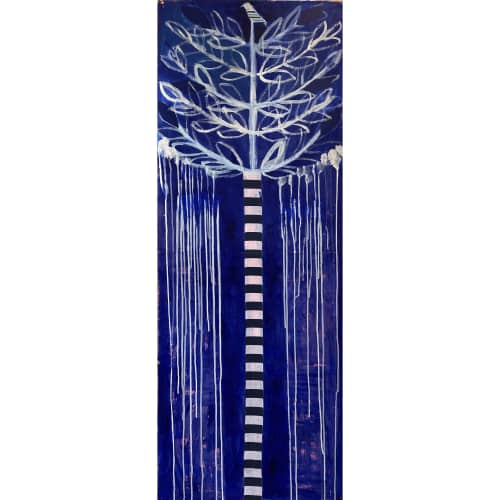 Tree of Life Series: Blue Drips | Oil And Acrylic Painting in Paintings by Pam (Pamela) Smilow. Item composed of paper and synthetic