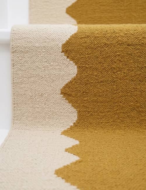 Handwoven Woolen Yellow Runner Rug | Rugs by Evergreen Carpets. Item made of wool compatible with boho and minimalism style