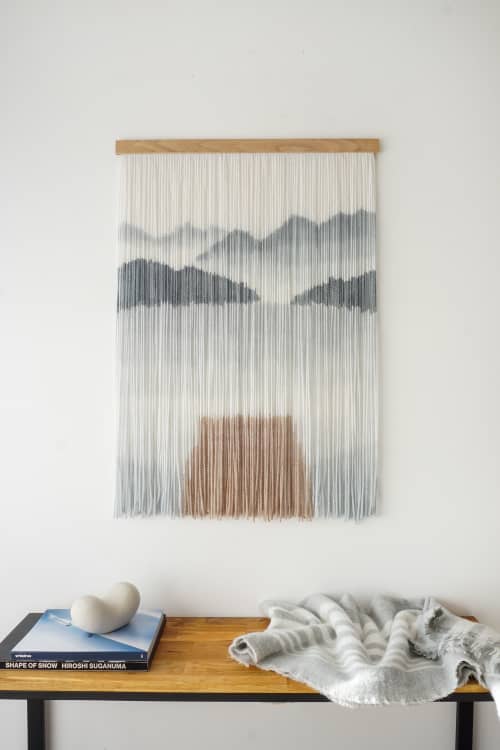 Mountain and Lake Tapestry | Wall Hangings by WOOL + ROPE. Item made of oak wood & wool