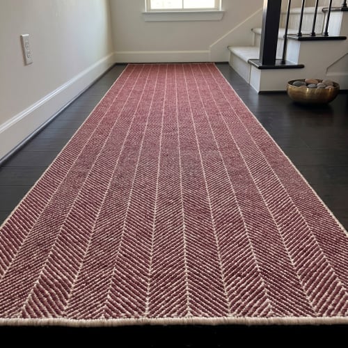 Handwoven Woolen Red Runner Rug | Rugs by Evergreen Carpets. Item composed of wool compatible with boho and minimalism style