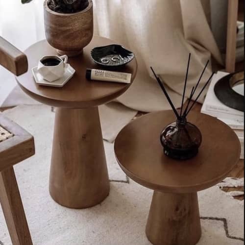 Mushroom Wood End Table | Tables by The Industrial Furniture Ltd. Item made of wood works with boho & mid century modern style