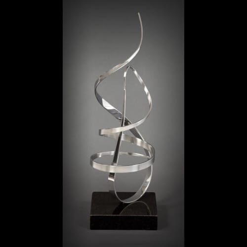 "Spirit" Polished and Brushed stainless kinetic art | Sculptures by Kinetic Steel. Item composed of steel & granite compatible with contemporary and art deco style