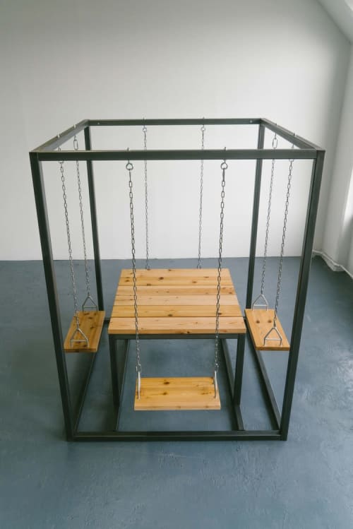 Black 4-Seater SwingTable Cedar | Picnic Table in Tables by SwingTables. Item made of wood with steel