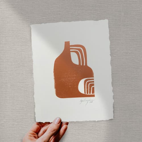 Vessel, Linocut, Ink on paper | Prints by Llinella. Item made of paper works with mid century modern & contemporary style