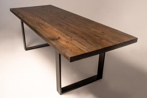Ebonised Reclaimed Boxcar Dining Table | Tables by L'atelier Mata. Item composed of oak wood & steel