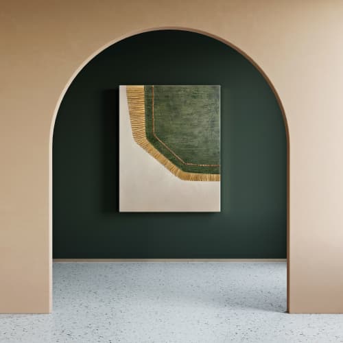 Green Textured Plaster Artwork | Ornament in Decorative Objects by Elsa Jeandedieu Studio. Item composed of wood and synthetic